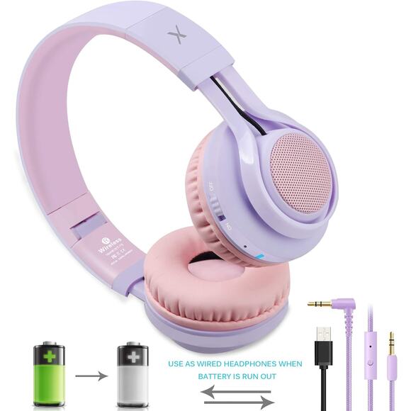 Riwbox WT-7S Kids Bluetooth Wireless Headset -Pairs to Phone, Tablet - Purple - Picture 10 of 11